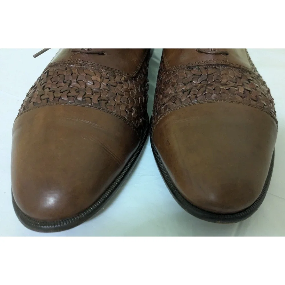 Johnston & Murphy Domani Brown Leather Cap Toe Basketweave Lace Oxford 12M Italy